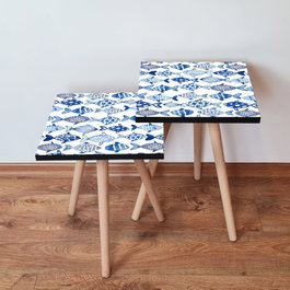 Hanah Home Juego de Mesas Nido 2 Piezas - Azul Marino y Blanco